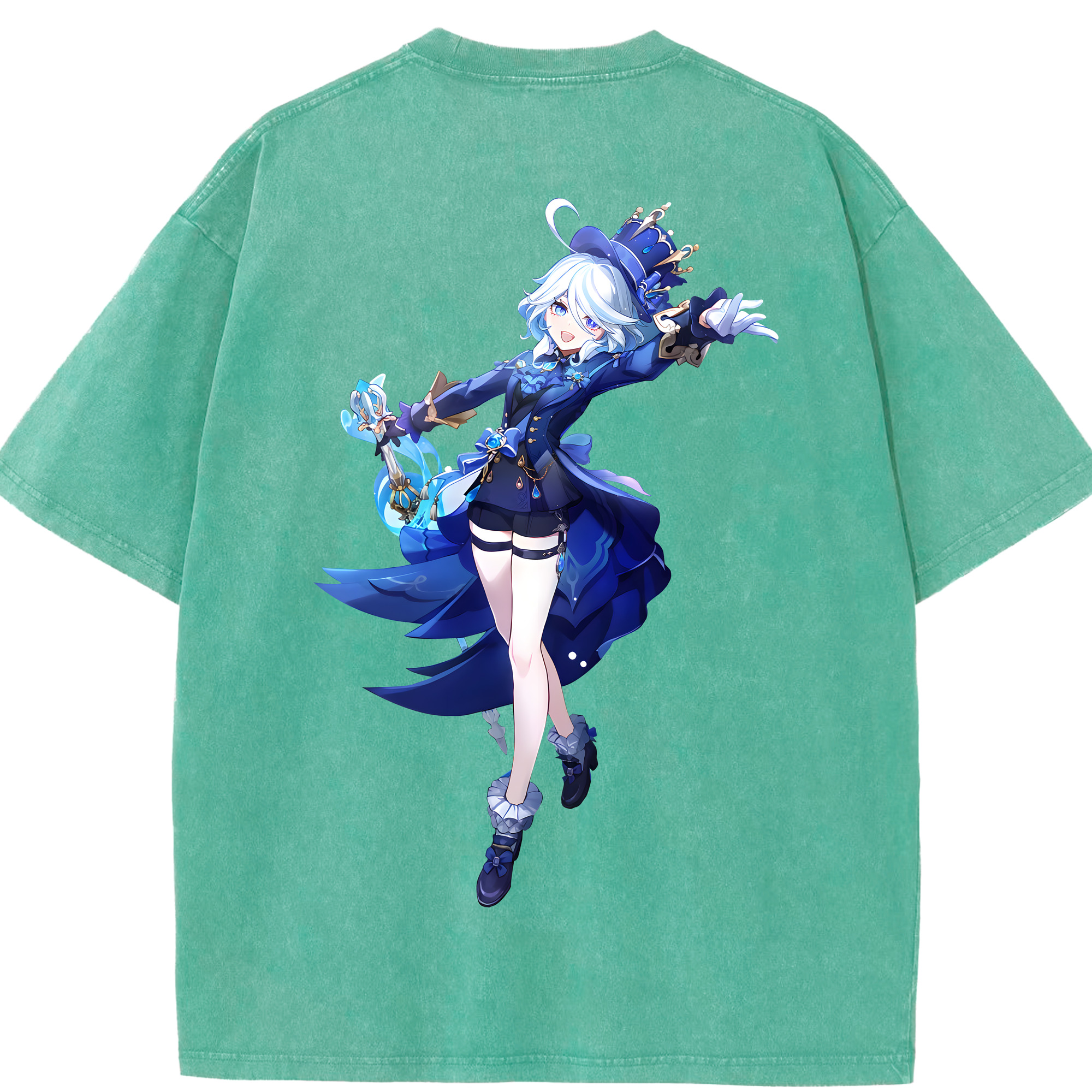 げんし神 フリーナ genshin Furina 綿100% ヴィンテージ風 半袖Tシャツ（背面プリント）